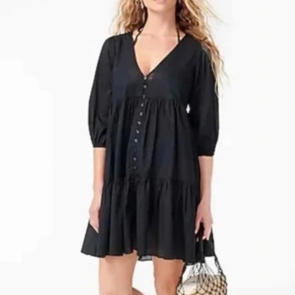 J.crew Womens beachwear 100% cotton long sleeve button front beach dress L - Picture 1 of 11